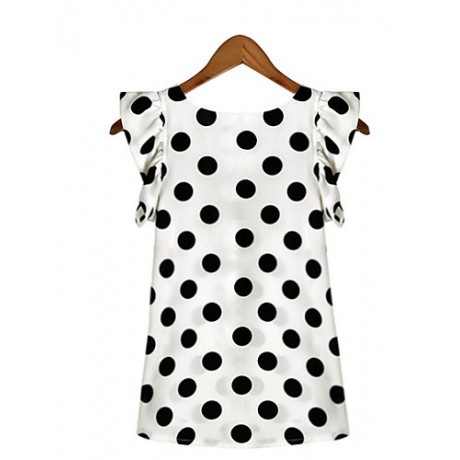 Women's Casual/Daily / Plus Size Simple Summer Blouse,Polka Dot Round Neck Short Sleeve White Polyester Translucent