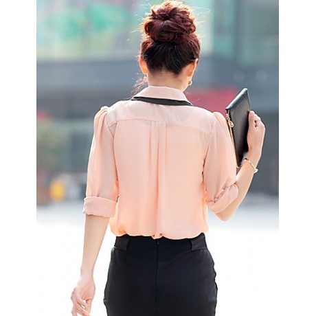 Women's Cute Contrast Bow Collar Half Sleeve Shirt