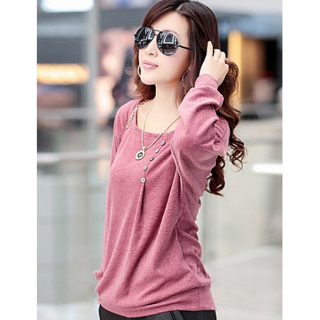 Women's Casual Stretchy Long Sleeve Regular Blouse (Cotton Blends)