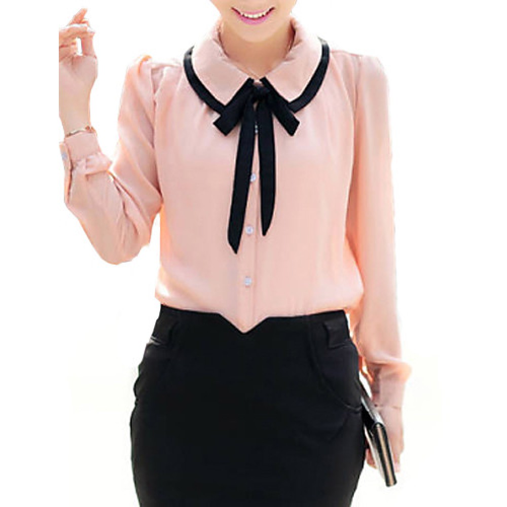 Women's Cute Contrast Bow Collar Half Sleeve Shirt