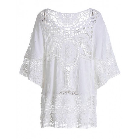 Women's Solid White Blouse,Round Neck ? Length Sleeve