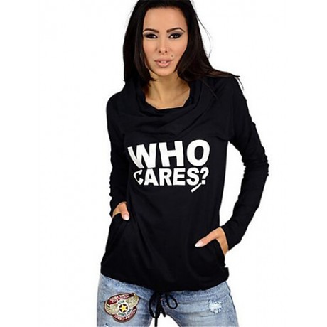 Women's Going out / Casual/Daily Simple Spring / Fall T-shirtLetter Hooded Long Sleeve