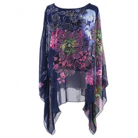 Women's Sexy Beach Casual Plus Size Print Chiffon Blouse