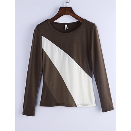 Women's Casual Round Collar Long Sleeve Spliced Color Block T-shirt