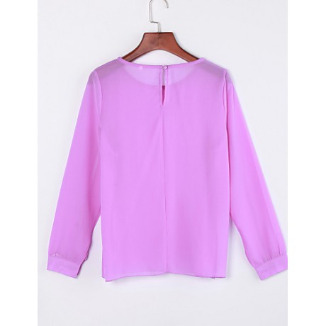 Sexy All Seasons Blouse,Solid Round Neck Long Sleeve Blue / Pink Polyester Thin