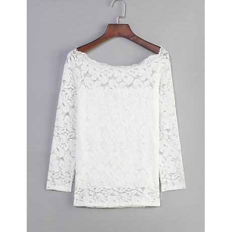 Women's Vogue Lace Bateau Long Sleeve Hollow Out Lace T-shirt