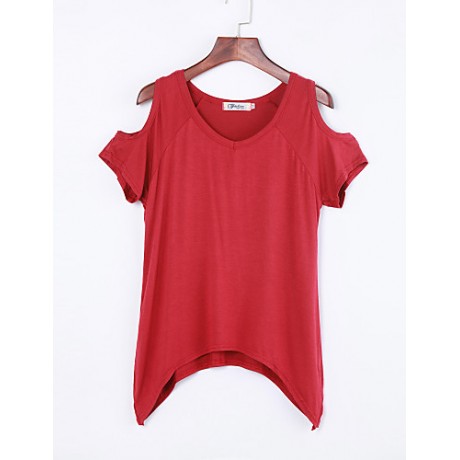 Women's Sexy Off Shoulder Fishtail hem T-shirt (Cotton)