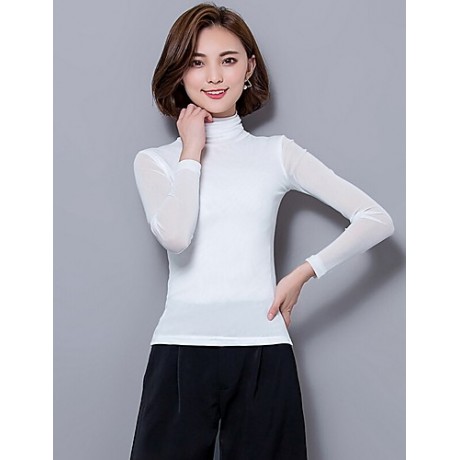 Daily Sexy Fall Blouse,Solid Turtleneck Long Sleeve Blue / Pink / Red / White / Black / Gray Polyester Thin