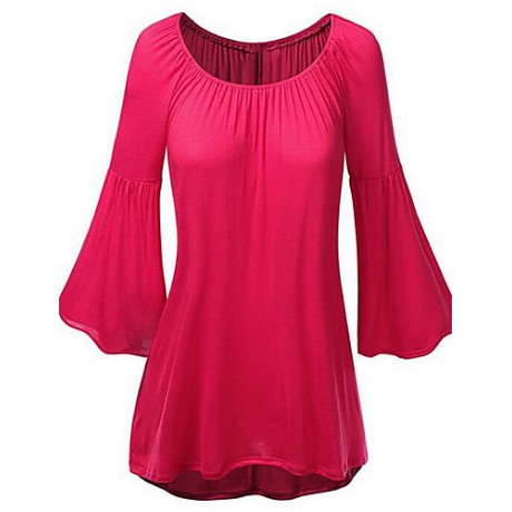 Women's Casual/Daily Street chic Loose Blouse ,Solid Round Neck Flare Long Sleeve