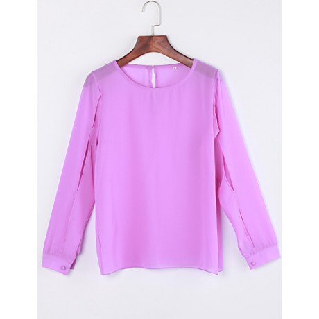 Sexy All Seasons Blouse,Solid Round Neck Long Sleeve Blue / Pink Polyester Thin