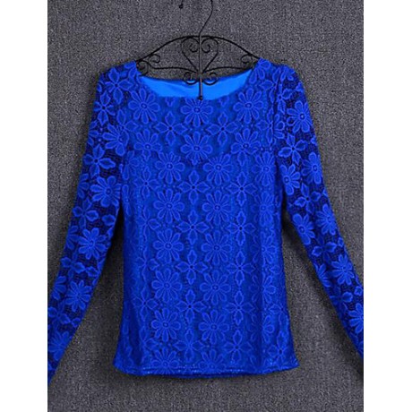 Women's Patchwork Lace Slim All Match Fashion Street chic Simple Plus Size T-shirt,Round Neck Long Sleeve