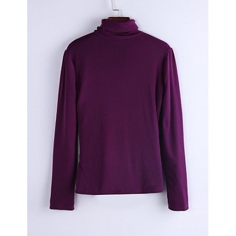 Women's Plus Size / Sexy Spring Blouse,Solid Turtleneck Long Sleeve Black / Green / Purple Cotton / Rayon Medium