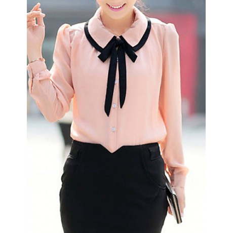 Women's Cute Contrast Bow Collar Half Sleeve Shirt