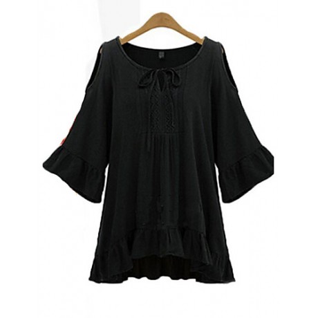 Women's Sexy Casual Cute Plus Sizes Micro Elastic ? Length Sleeve Regular Shirt (Cotton)