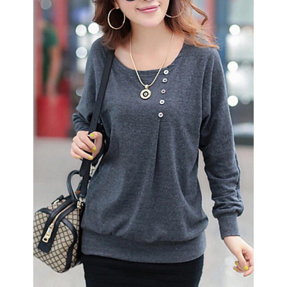 Women's Casual Stretchy Long Sleeve Regular Blouse (Cotton Blends)