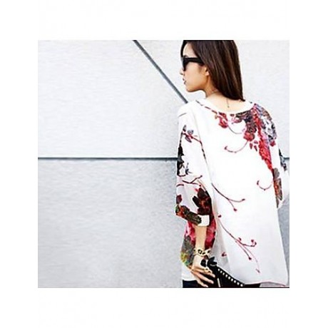 Women's Flower Print Loose Blouse & Vest,Round Neck