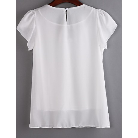 Women's Round Neck Sequins Blouse , Chiffon Short Sleeve