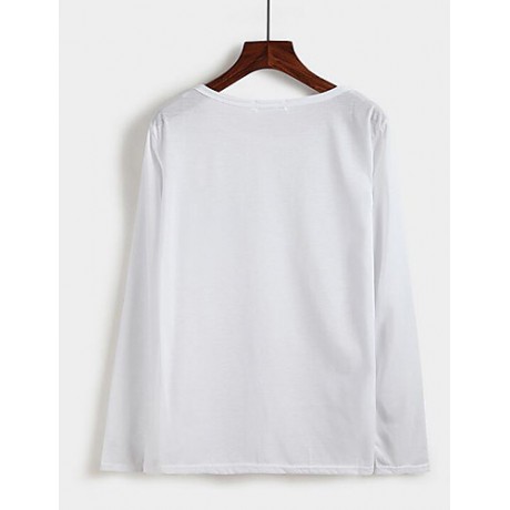 Women's Casual/Daily Street chic Spring / Fall T-shirtLetter Round Neck Long Sleeve White / Black Cotton Medium