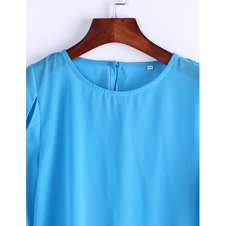 Sexy All Seasons Blouse,Solid Round Neck Long Sleeve Blue / Pink Polyester Thin