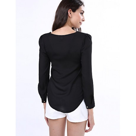 Women‘s V Neck Long Sleeve Zipper Blouse(More Colors)