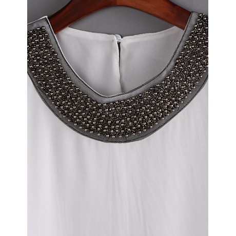 Women's Round Neck Sequins Blouse , Chiffon Short Sleeve