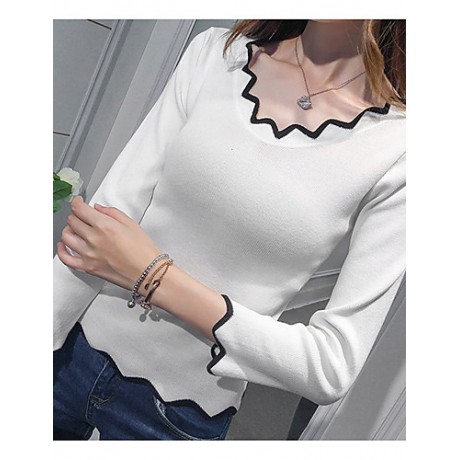 Women's Casual SpringFall WinterT-shirt,Solid Asymmetrical Long Sleeve Blue / Pink / White / Black Shirt