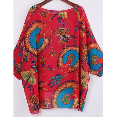 Women's Casual/Daily Boho / Street chic All Seasons Blouse,Print Slash Neck Long Sleeve Purple Thin