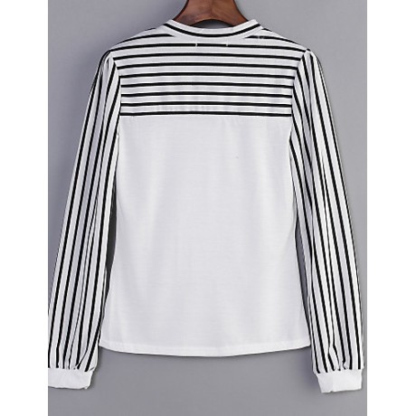 Women's Bow Neck Stripes Print Long Sleeves T-shirt