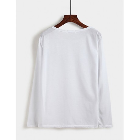 Women's Casual/Daily Vintage All Seasons T-shirtLetter Round Neck Long Sleeve White / Black Polyester Thin