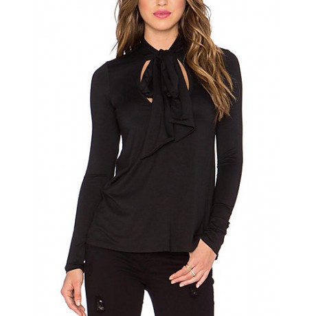 Women's Holiday Sexy / Boho Summer Blouse,Solid Cowl Long Sleeve Black Rayon Thin