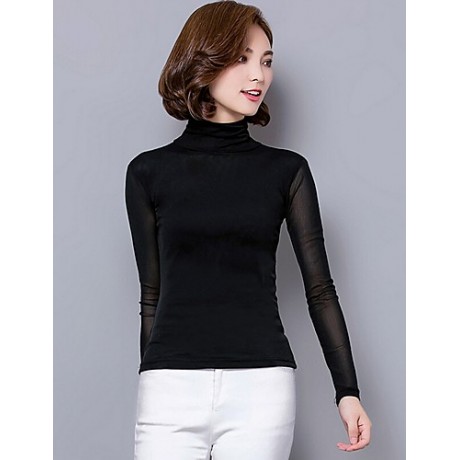 Daily Sexy Fall Blouse,Solid Turtleneck Long Sleeve Blue / Pink / Red / White / Black / Gray Polyester Thin