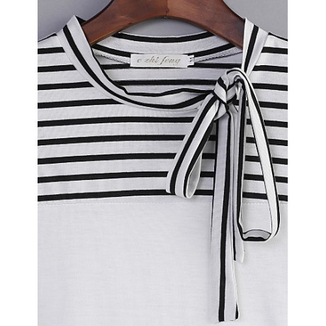 Women's Bow Neck Stripes Print Long Sleeves T-shirt