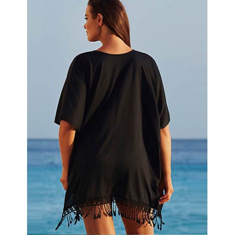 Women's Beach Sexy / Boho Summer Blouse,Jacquard V Neck Short Sleeve Red / Black Rayon / Polyester Thin