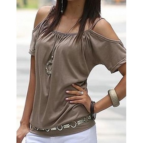 Women's Off Shoulder Strap Flutter T-shirt