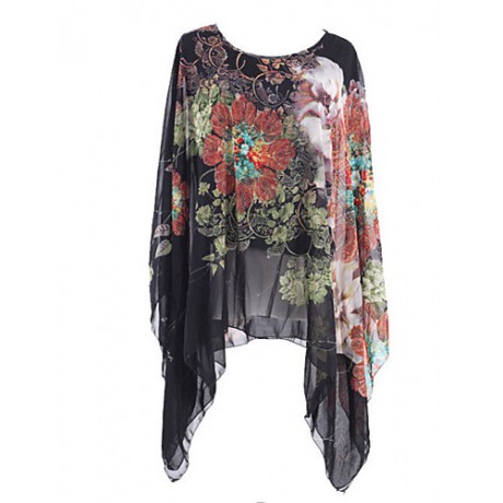 Women's Sexy Beach Casual Plus Size Print Chiffon Blouse