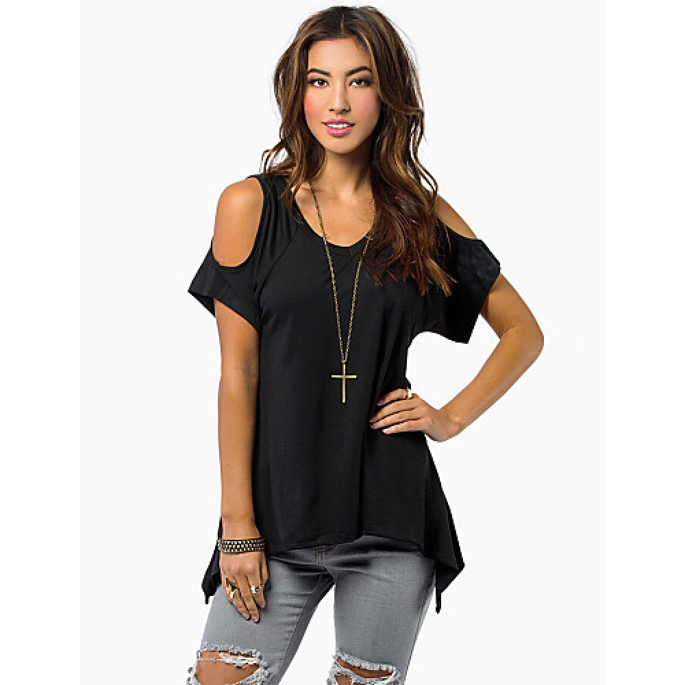 Women's Sexy Off Shoulder Fishtail hem T-shirt (Cotton)