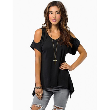 Women's Sexy Off Shoulder Fishtail hem T-shirt (Cotton)