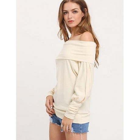 Women's Casual Fall / Winter T-shirt Solid Off Shoulder Long Sleeve White / Brown Shirt