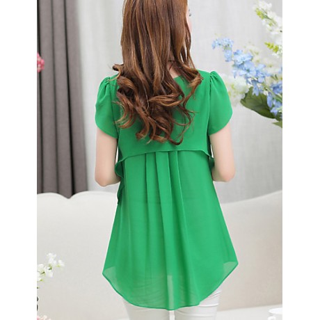 Women's Solid Blue / Pink / Black / Green Blouse,Round Neck Short Sleeve