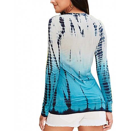 Women's Going out / Casual/Daily Simple Summer / Fall T-shirtPrint Round Neck Long Sleeve Blue