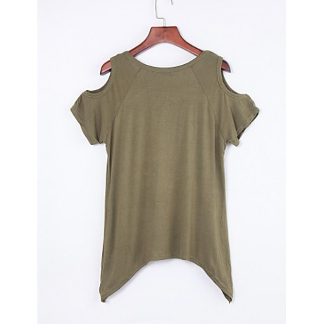 Women's Sexy Off Shoulder Fishtail hem T-shirt (Cotton)